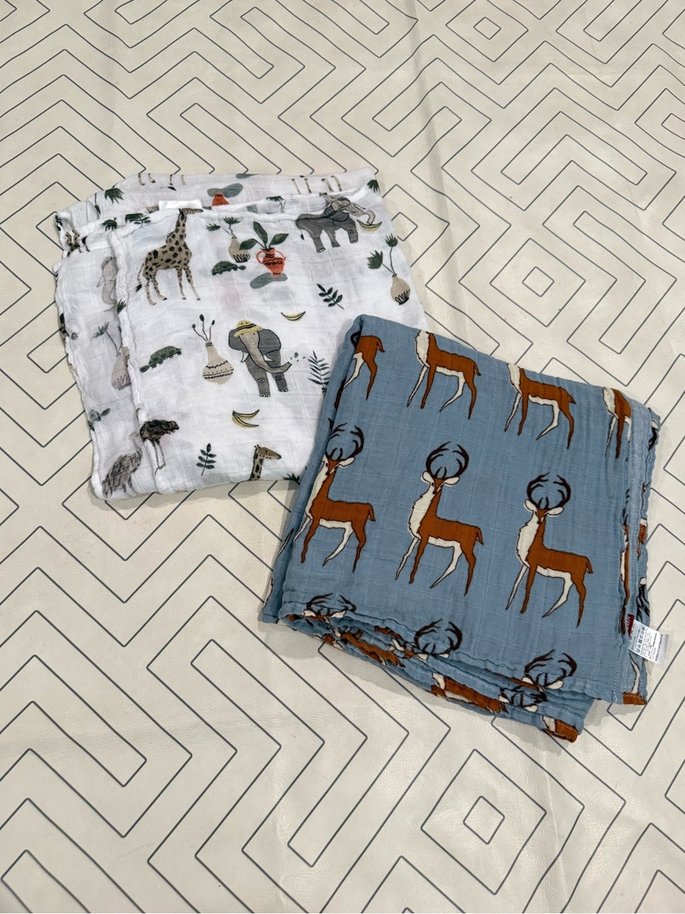 Milkbarn & Little Unicorn White Safari & Blue Deer Muslin Swaddle Set